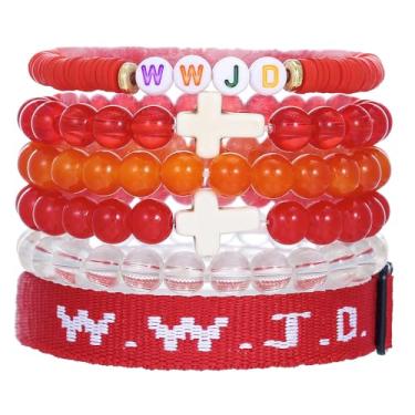 Imagem de MMIUAEG WWJD Conjunto de pulseiras de contas cruzadas What Would Jesus Do Pulseiras Feitas à Mão Boa Proteção Bênção Joias Cristãs Religiosas para Páscoa, Natal, Dia das Mães, Medium, Zinco, Sem Pedra