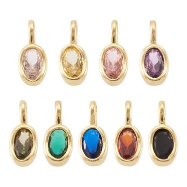 Imagem de Craftora 9 peças de pingentes ovais de zircônia cúbica banhado a ouro de latão pequenos pingentes de cristal com anel de salto para colar, pulseira, brinco para fabricação de joias (9 cores)