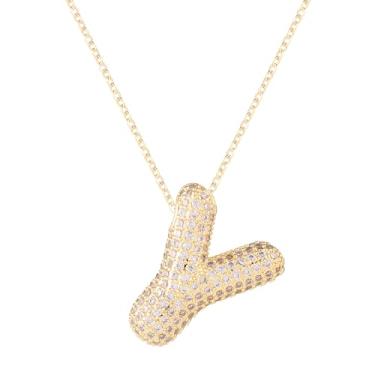 Imagem de Colar feminino, colar com alfabeto dourado, cristal, personalizado, com letras de diamante, pingente de bolha inicial, joia de zircão, presente para mulheres (Y)