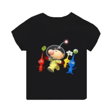 Imagem de Camiseta Infantil Preta De Manga Curta Com Estampa Pikmin 4, Desenho A