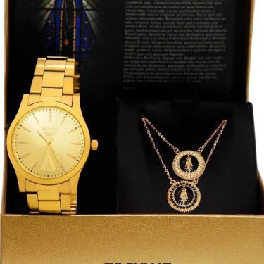 Imagem de Kit Relógio Feminino Analógico Dourado Seculus - 20981LPSKDA1K1-Feminino