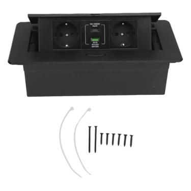 Imagem de Fafeicy Caixa de Soquete de Mesa, Tomada de 2 Pinos USB Tipo C 20W Faixa de Alimentação Embutida de Carregamento Rápido, Com Material de PC Retardador de Chama e Design de Amortecimento