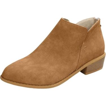 Imagem de Botas femininas de cano curto, salto baixo, bico fino, salto alto, sapatos ocidentais, Caqui, 39