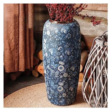 Imagem de SGeneE Vaso de cerâmica, vaso de chão de 61 cm de altura, vaso de flores rústico antigo, vaso feito à mão para cozinha, sala de estar, escritório, entrada, quarto, ramos decorativos e flores secas (26
