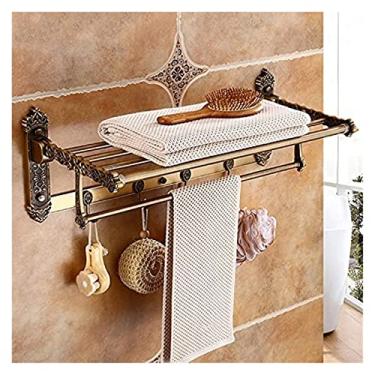 Imagem de Toalheiro de banheiro Toalheiro montado na parede, toalheiro, toalheiro de alumínio bronze antigo com gancho, prateleira de banho suporte de toalha ativo dobrável, lobo cinza (lobo cinza noir)