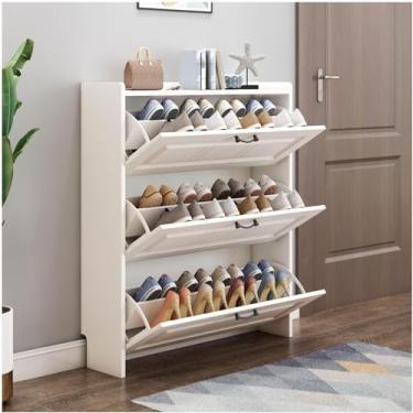 Imagem de HHHJQFAAT Armário de armazenamento de sapatos branco fino - Sapateira de entrada com 3 portas dobráveis para chinelos, tênis, botas, saltos - Armário organizador de sapatos