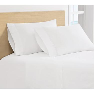 Imagem de Scout 100% algodão percal Pick Stitch 2 peças fronhas King em limonada branca/rosa, cor sólida, certificado Oeko-TEX