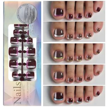 Imagem de CHANGAR Pontas de unha francesas para unhas dos pés, 120 peças, 5 estilos, ponta de unha francesa curta, mais brilhante, para mulheres, extensões de unhas falsas (010)