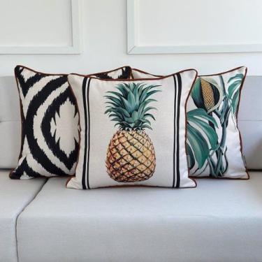 Imagem de Kit 3 Capas ALmofadas Linhão Cru Abacaxi, Costela de Adão e Ikat - AMO