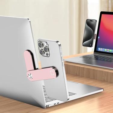 Imagem de Suporte de telefone para laptop, laptop ou monitor de mesa suporte lateral para telefone, suporte fino portátil dobrável para smartphone, suporte de expansão para monitor de computador, compatível com