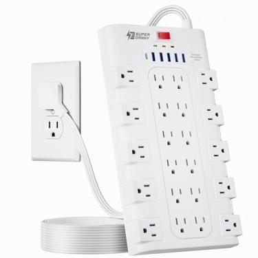 Imagem de Régua de tomada plana de 3 m, protetor contra sobretensão SUPERDANNY com 22 tomadas CA e 6 USB (1 USB-C), 1875W/15A, 2100 Joules, cabo de extensão resistente de 3 metros para casa, escritório
