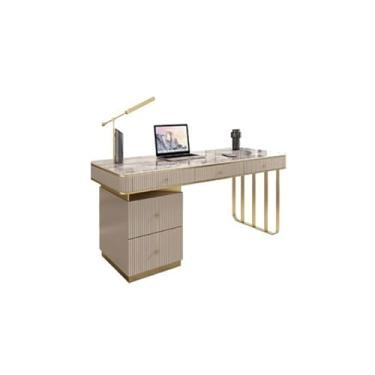 Imagem de Mesa de mesa moderna, simples, de alta qualidade, escritório, casa, mesa de computador, minimalista, estudo e cadeiras de escritório (branco, 140 x 60 x 74 cm)