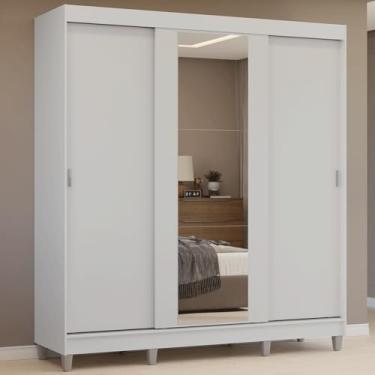 Imagem de Guarda-roupa Casal com Pés 3 Portas de Correr com Espelho Branco Reno Madesa