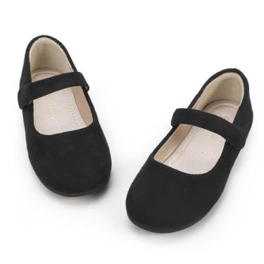 Imagem de Hehainom Sapatilhas femininas Mary Jane Flower Girl Sapatos sociais escolares para festas de casamento, Camurça preta, 10 Toddler