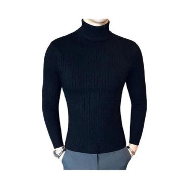 Imagem de Suéter Masculino Slim Fit De Gola Alta, Quente, Em Cor Sólida, Tricota