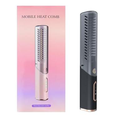 Imagem de Escova alisadora sem fio - Pente alisador de cabelo pequeno | Escova de cabelo pequena, alisadora para mulheres, pente portátil de aquecimento rápido