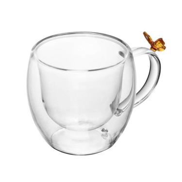 Imagem de Xícara De Café 80ml Borboleta Parede Dupla Vidro Transparente Sun Garden Wolff