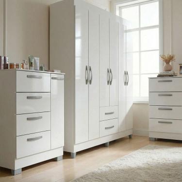 Imagem de Kit Guarda Roupa Atenas E 2 Cômoda Poquema Branco