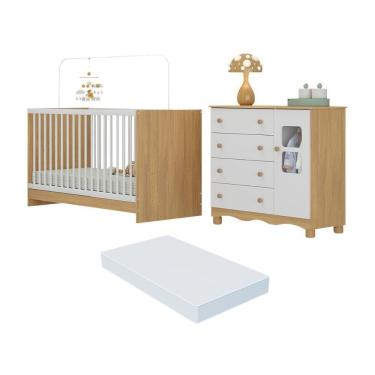 Imagem de Berço 3 Em 1 Com Colchão Incluso E Cômoda 1 Porta 4 Gavetas Luna Multimóveis MP4754 Madeirado-branco