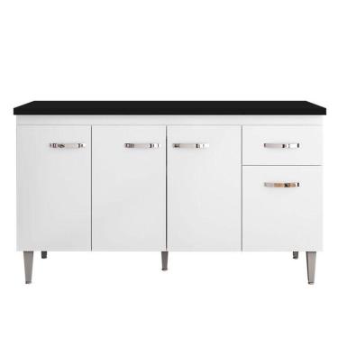 Imagem de Balcão De Cozinha Gabriela Branco Flex Com Tampo 150 Cm Preto Fosco - Ajl