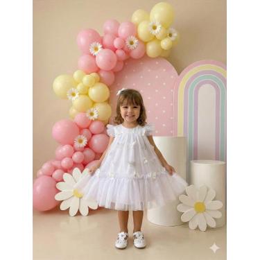 Imagem de Vestido Vila Lele Jardim das Borboletas para Bebê Branco - Tamanhos P,