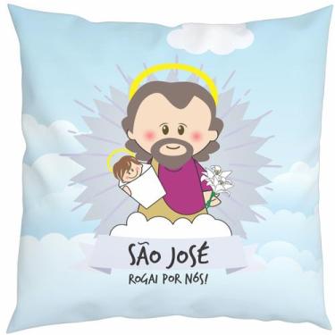 Imagem de Almofada Com Enchimento Oração Santinhos São José e Menino Jesus - Fab