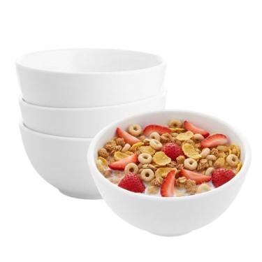 Imagem de Jogo 4 Bowl de Porcelana Tigela Caldo Sopa Porções Branco Clean 330ml 