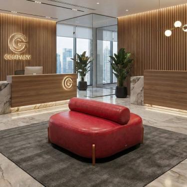 Imagem de Poltrona Ilha Recepção Corino Modena Vermelho | Design Sofisticado Loja Consultório - Montanari`s Decor