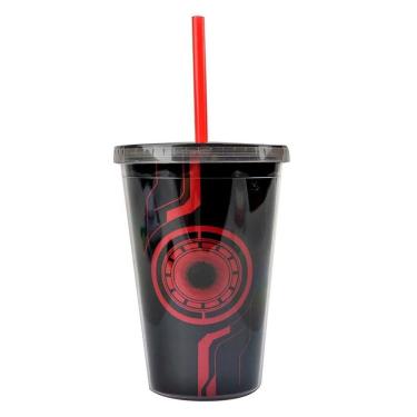 Imagem de Copo Com Canudo Iron Man Preto E Vermelho 450Ml