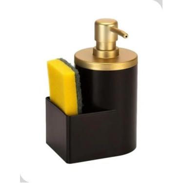Imagem de Dispenser Detergente e Bucha 600ml Preto e Dourado Arthi
