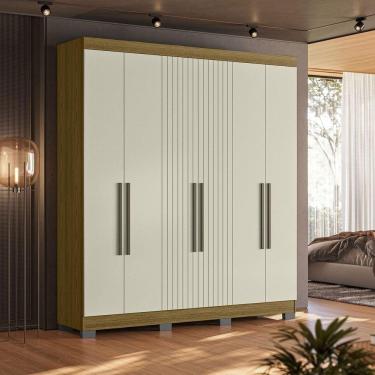 Imagem de Guarda Roupa Dakota Casal 6 Portas Ripado Freijó/Off White