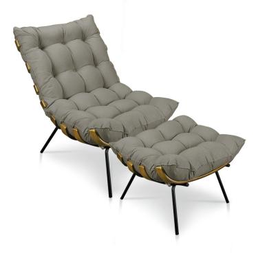 Imagem de Kit Poltrona Costela Com Puff Para Sala Veludo Fibra Siliconada Marrom Neros Interiores