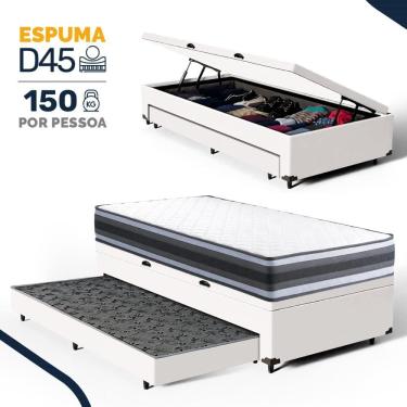 Imagem de Cama Box Baú com Colchão de Espuma D45 Double Face Territory Hellen + Auxiliar Solteiro 88cm