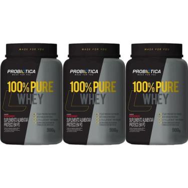 Imagem de Kit 3X 100% Pure Whey Nova Fórmula - 900g Morango - Probiótica