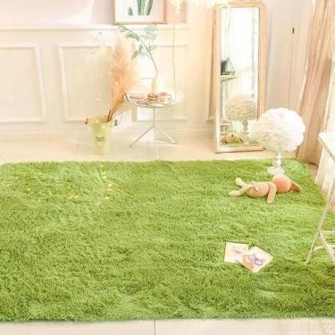 Imagem de Tapete De Pelúcia Verde E Rosa Macio Antiderrapante Para Sala De Estar