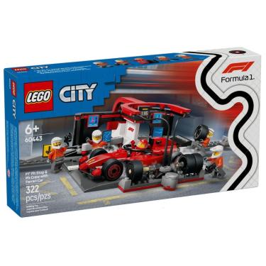 Imagem de Lego City - Pit Stop E Equipe Da F1 Com Carro Ferrari - 322 Peças - 60443