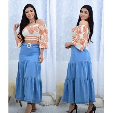 Imagem de Saia Daniela Longa Azul Moda Evangélica - Cláudia Filadelfo 