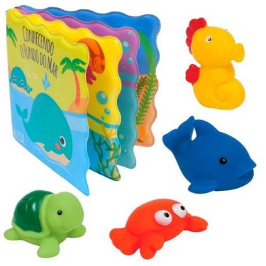 Imagem de Livro de Banho fundo do Mar + 4 Bichos de Banho para Bebes Buba