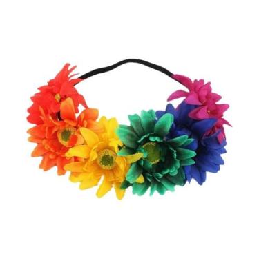 Imagem de Faixa De Cabelo Elástica Artesanal Com Flores Artificiais De Girassol 