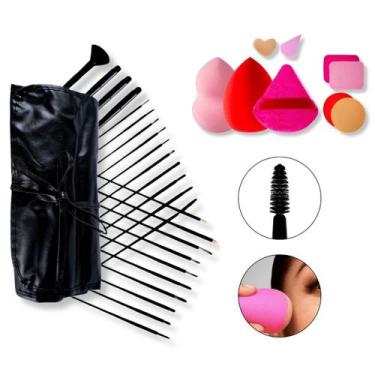 Imagem de Kit Estojo 24 Pincéis 9 Esponjas Rosto Maquiagem Makeup Olhos Lábios C