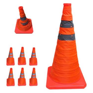 Imagem de Cone Portatil Retratil Sinalizador Kit 6 Uni Obra Flexivel Baliza Rodo