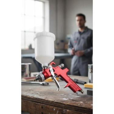 Imagem de 2x Pistola Pintura HVLP 1.4mm 600ml Vermelha Profissional - Congratula
