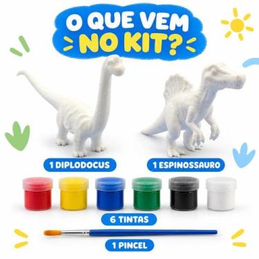 Imagem de Kit Dinossauros para Pintar Diplodocus e Espinossauro 12cm + 6 Tintas 
