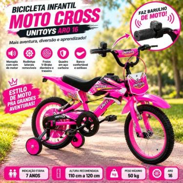 Imagem de Bicicleta Infantil Com Rodinhas Moto Cross Rosa com Aro 16 - Unitoys