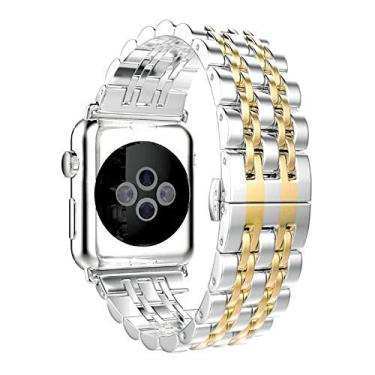 Imagem de Pulseira Metal 7 Elos LTIMPORTS, compativel com Apple Watch 42mm Series 11/10, 41mm Series 9/8/7, 40mm Series 6/5/4/SE e Apple Watch 38mm Series 3/2/1 (Prata/Dourado)