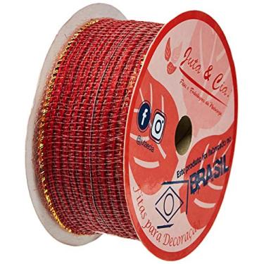 Imagem de Fita Aramada De Juta 38Mmx10M Verm Com Borda Dourada Rolo - 77858