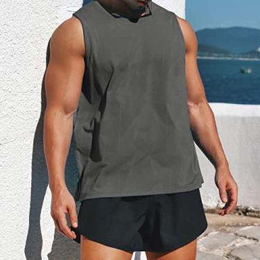 Imagem de Regata esportiva masculina sem mangas de secagem rápida camisetas elásticas corrida treino treino academia colete roupas esportivas(Large)(Cinza escuro)