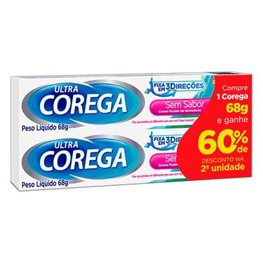 Imagem de Kit Corega Ultra Creme Fixador de Dentadura Sem Sabor 2 Unidades 68g cada