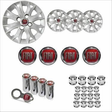 Imagem de Jogo Calota Aro 13 Palio Fire 2014 Fiat + Emblema Resinado + Tampa Ventil + Capa Parafuso