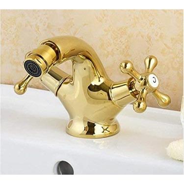 Imagem de Torneira de torneira de bidé dourada dupla alça dourada Bidê misturador guindaste torneira de latão antigo torneira de banheiro necessária